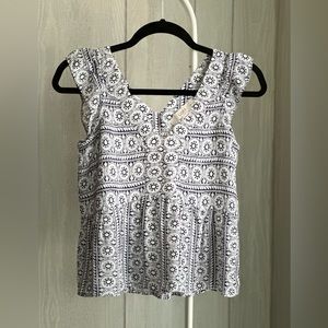 Loft Blue and White Medallion Flutter Blouse